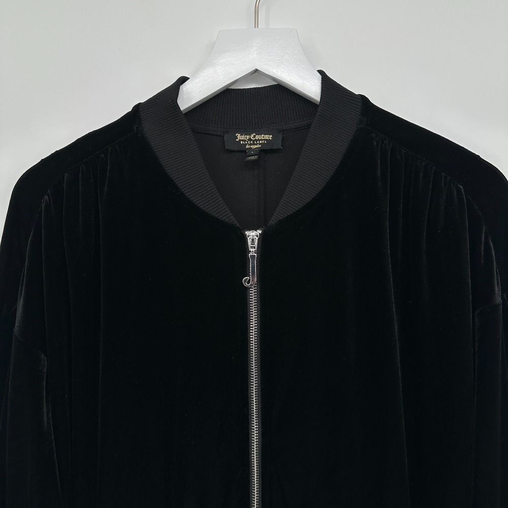 Juicy Couture Velvet Longline Bomber Jacket Duster Size Large Stretch Pockets - Picture 6 of 13